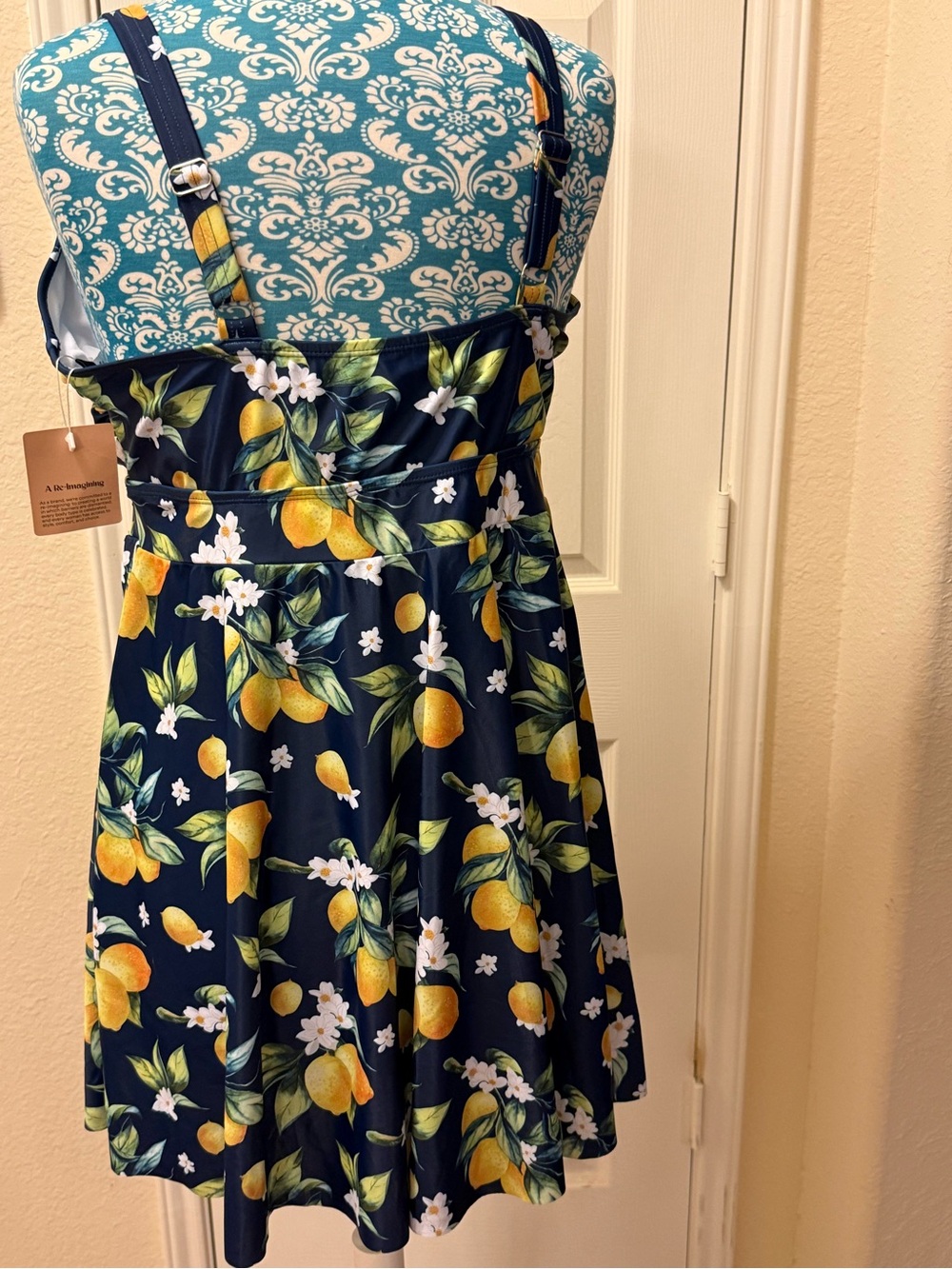 BloomChic Navy Lemon Print Two Piece Swim Dress/Top - Picture 2 of 7